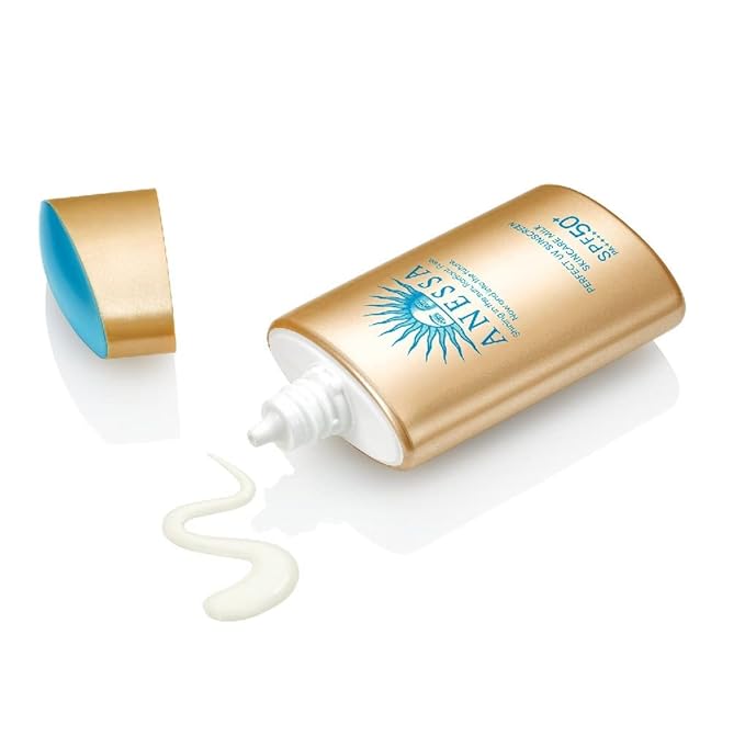 Anessa Perfect UV sunscreen skincare milk spf 50+ open squeezed out