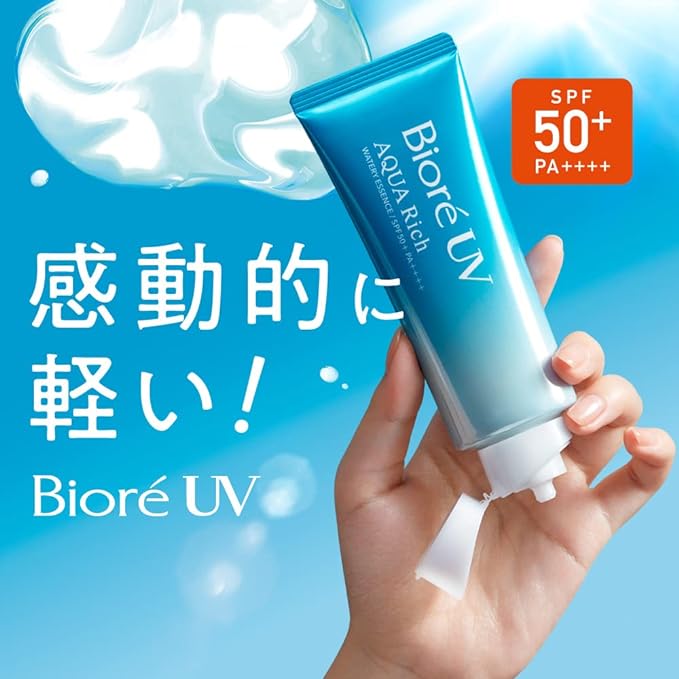 Biore UV Aqua Rich SPF 50+ poster saying amazingly light