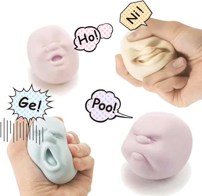 Caomaru face shaped anti-stress ball all four expressions squeezed with speech  bubbles