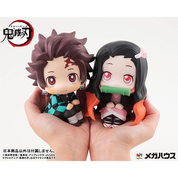 Lookup series Anime Figure Demon Slayer Nezuko Kamado and Tanjiro Kamado on palms