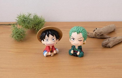 Lookup series Anime Figure One Piece Roronoa Zoro and Monkey D Luffy sitting with nature decoration